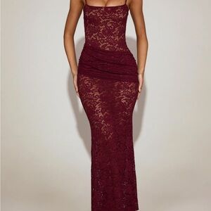 Oh Polly Wintra Burgundy Lace Maxi Dress
